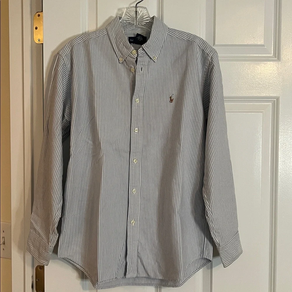 Ralph Lauren Boy’s Blue & White Striped Button Down Shirt, Size 16 - Picture 2 of 6